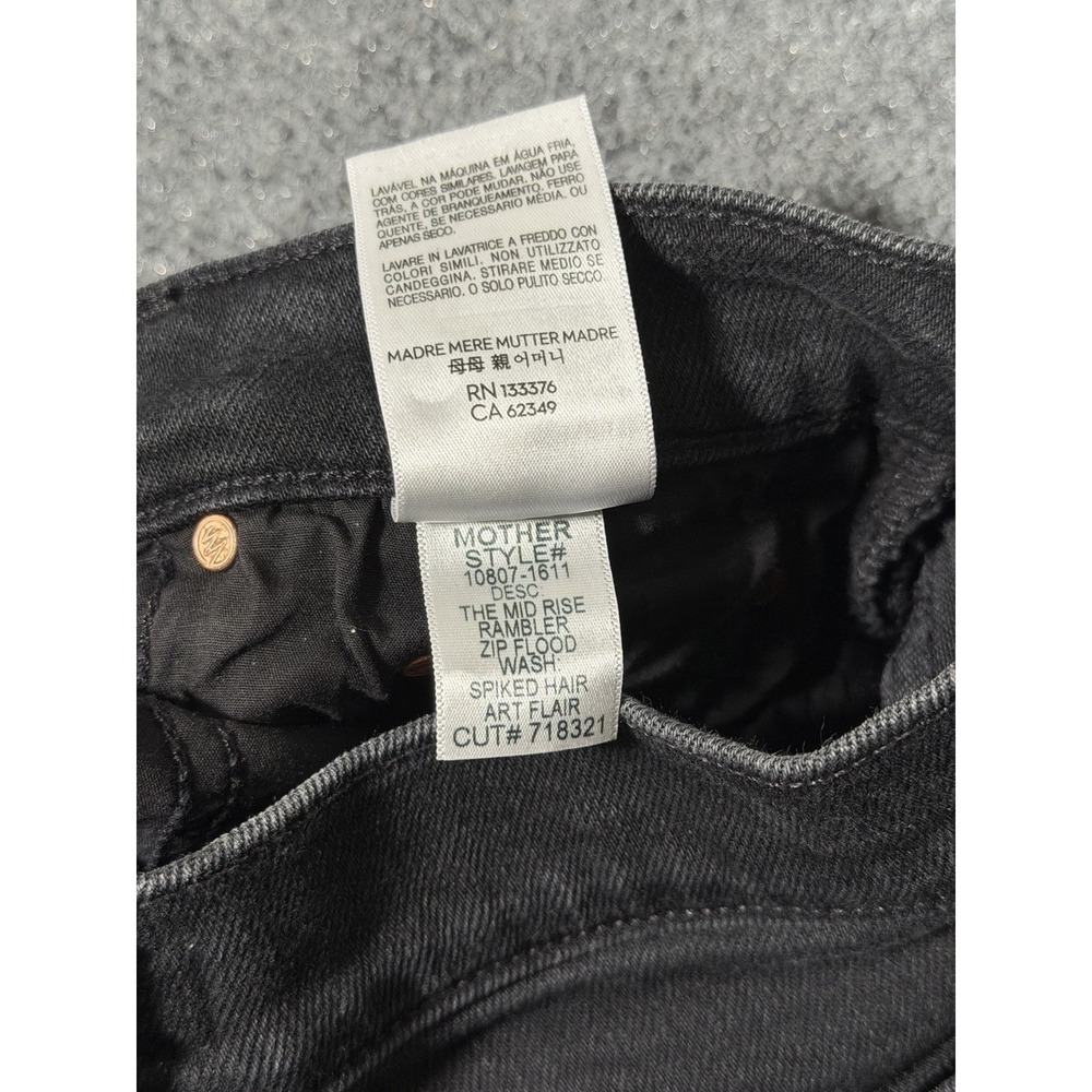 MOTHER Mid Rise Rambler Zip Flood Jeans Women's 26 Spiked Hair Art Flair Black - Picture 11 of 16